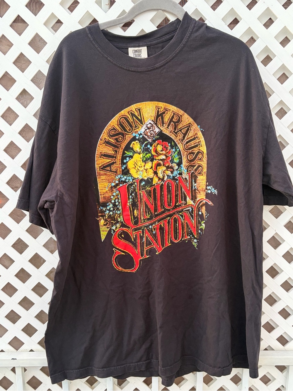Comfort Colors Black Union Station Graphic Tee with Red and Yellow Artwork